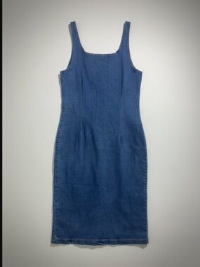 Sleeveless Blue Denim Midi Dress with Front Zip